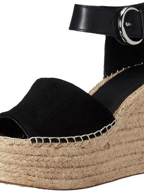 Marc Fisher Black Espadrille Wedge Sandal with Ankle Buckle